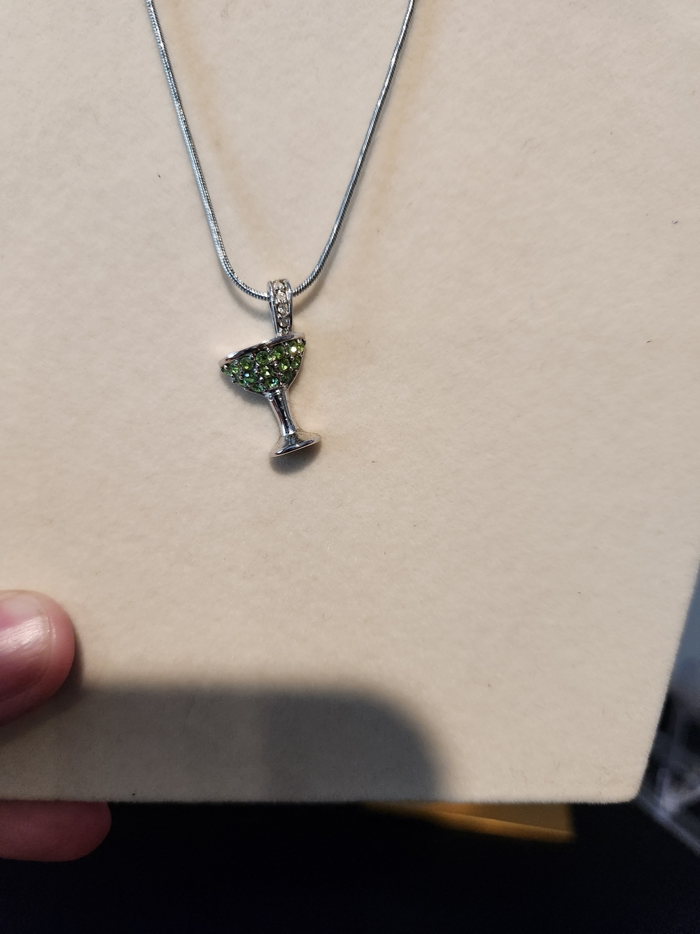 Lia Sophia Silver Martini Pendant with Green Crystals